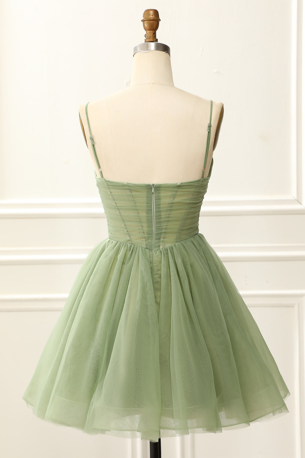 Luolandi A Line Spaghetti Straps V Neck Short Above Knee Tulle Homecoming Dress Short